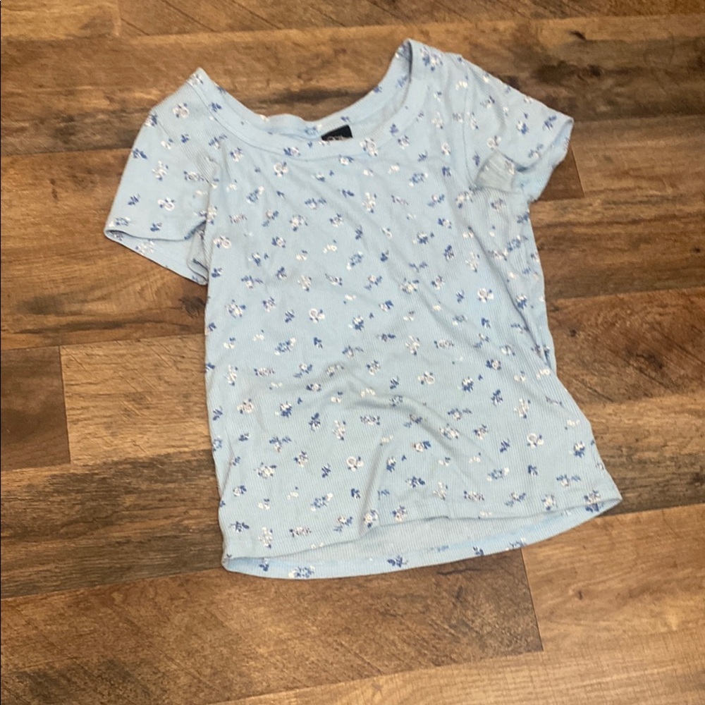 Art Class Light Blue Floral Short Sleeve Tee